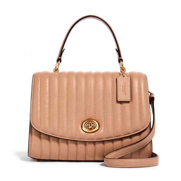 NEW Coach Tilly Top Handle With Linear Quilting Bag - Taupe - Picture 1 of 10